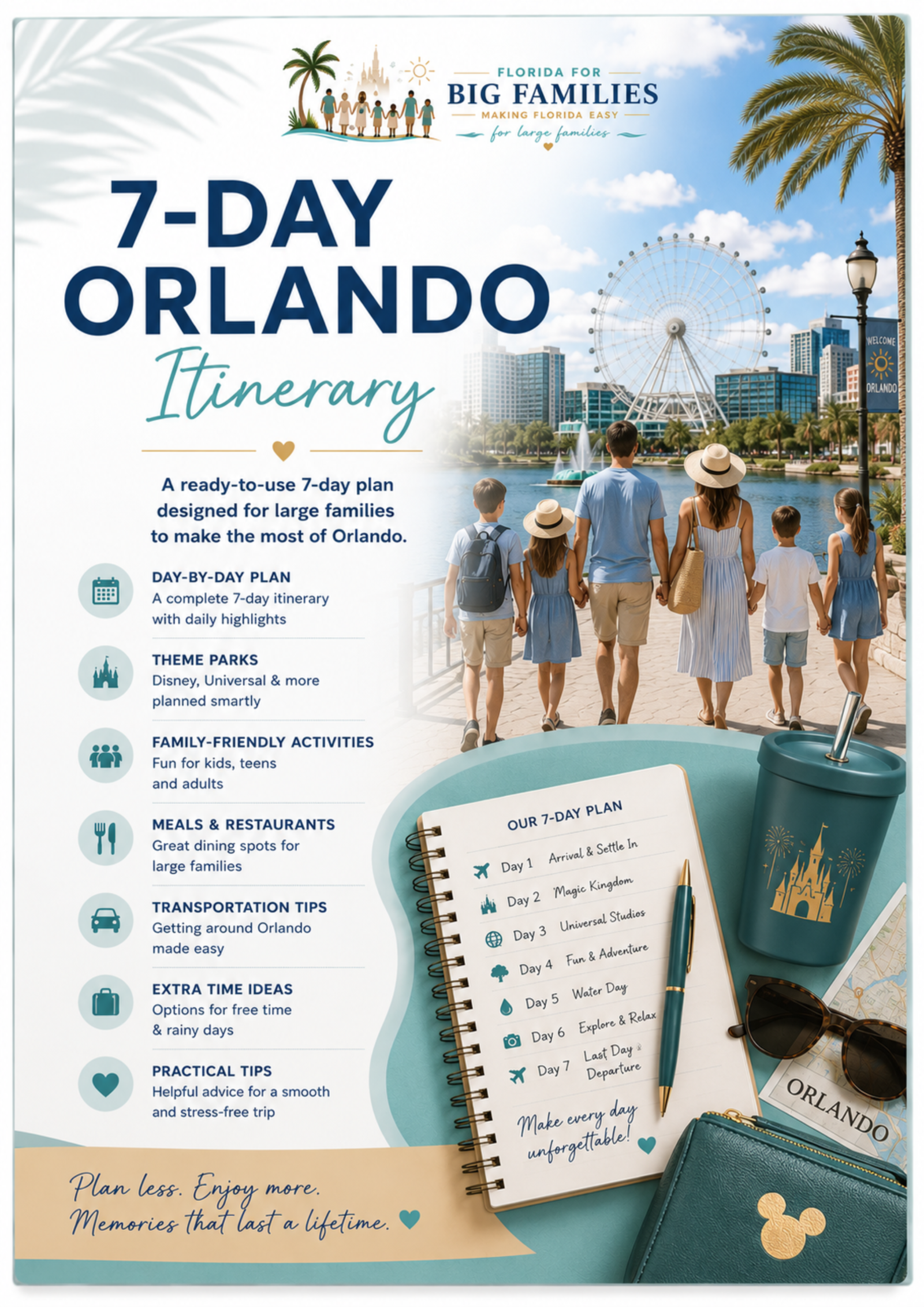 7-Day Orlando Itinerary printable guide for large family vacations in Florida 7-Day Orlando Itinerary printable guide for large family vacations in Florida