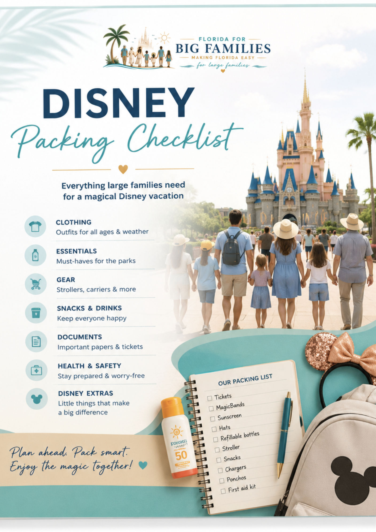 Disney Packing Checklist printable guide for large family vacations in Florida Disney Packing Checklist printable guide for large family vacations in Florida