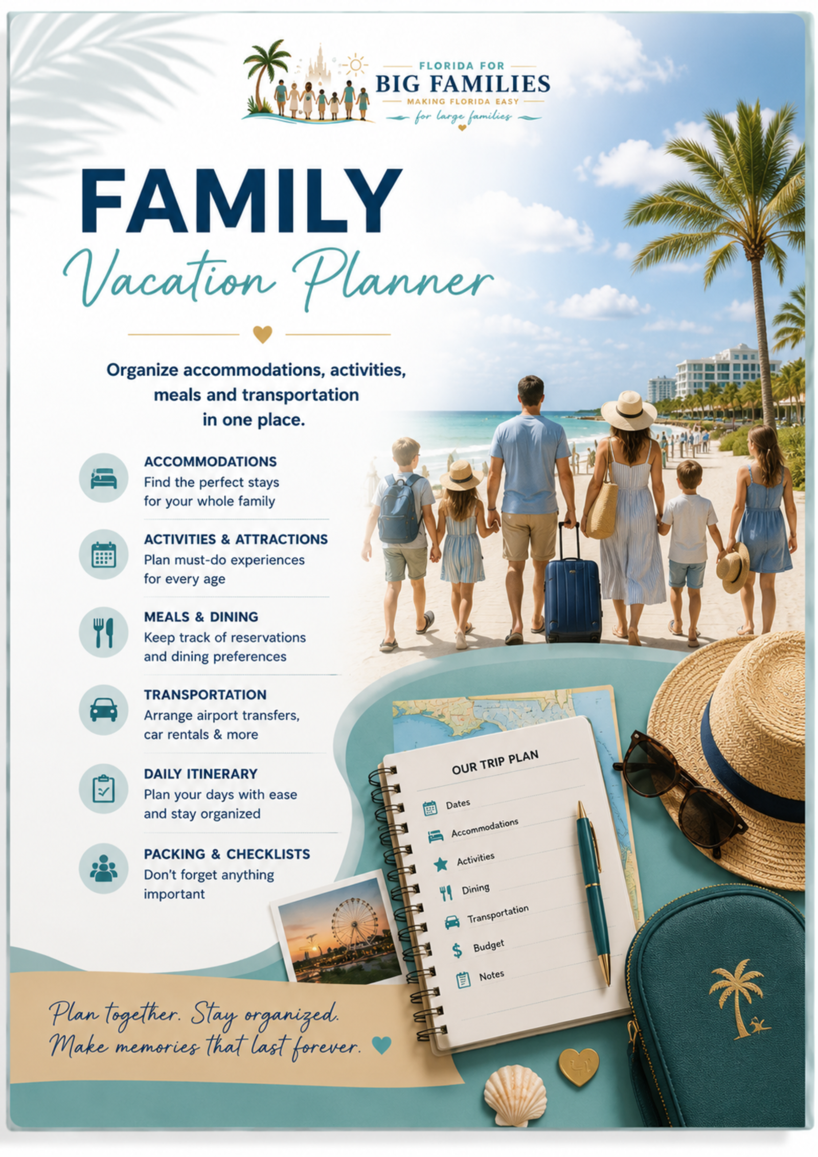 Family Vacation Planner printable guide for large family vacations in Florida Family Vacation Planner printable guide for large family vacations in Florida