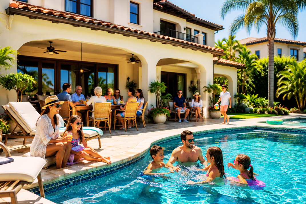 Large multigenerational family enjoying a relaxing stay at a Florida vacation villa Large multigenerational family enjoying a relaxing stay at a Florida vacation villa