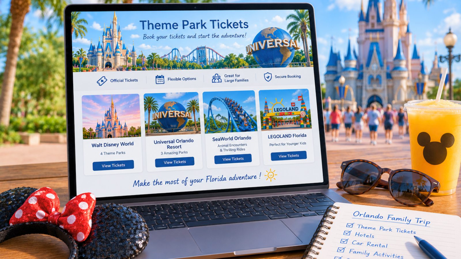 Theme park ticket booking tool for Disney, Universal and other Florida attractions.