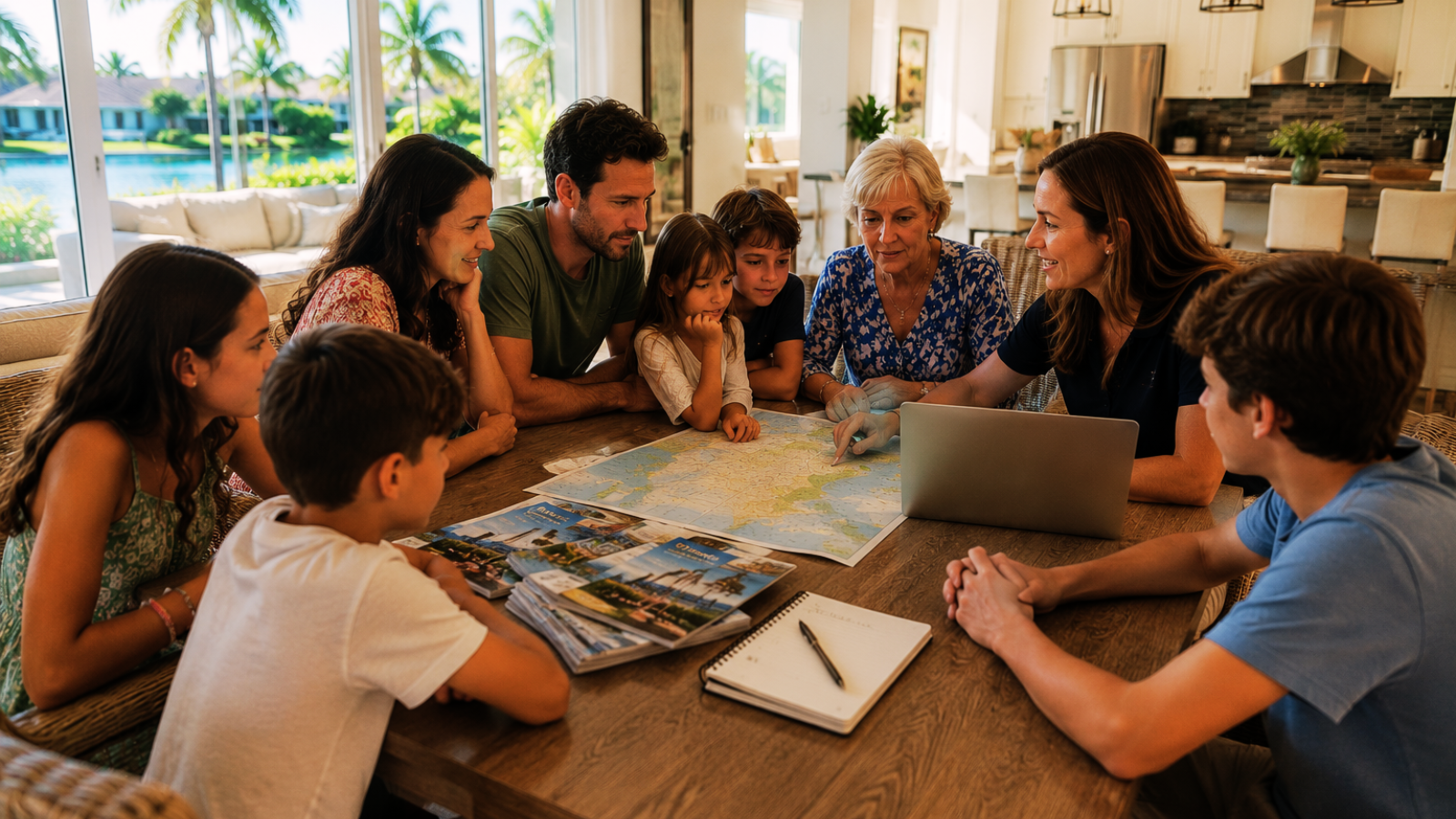 Travel advisor helping a large multigenerational family plan their Florida vacation