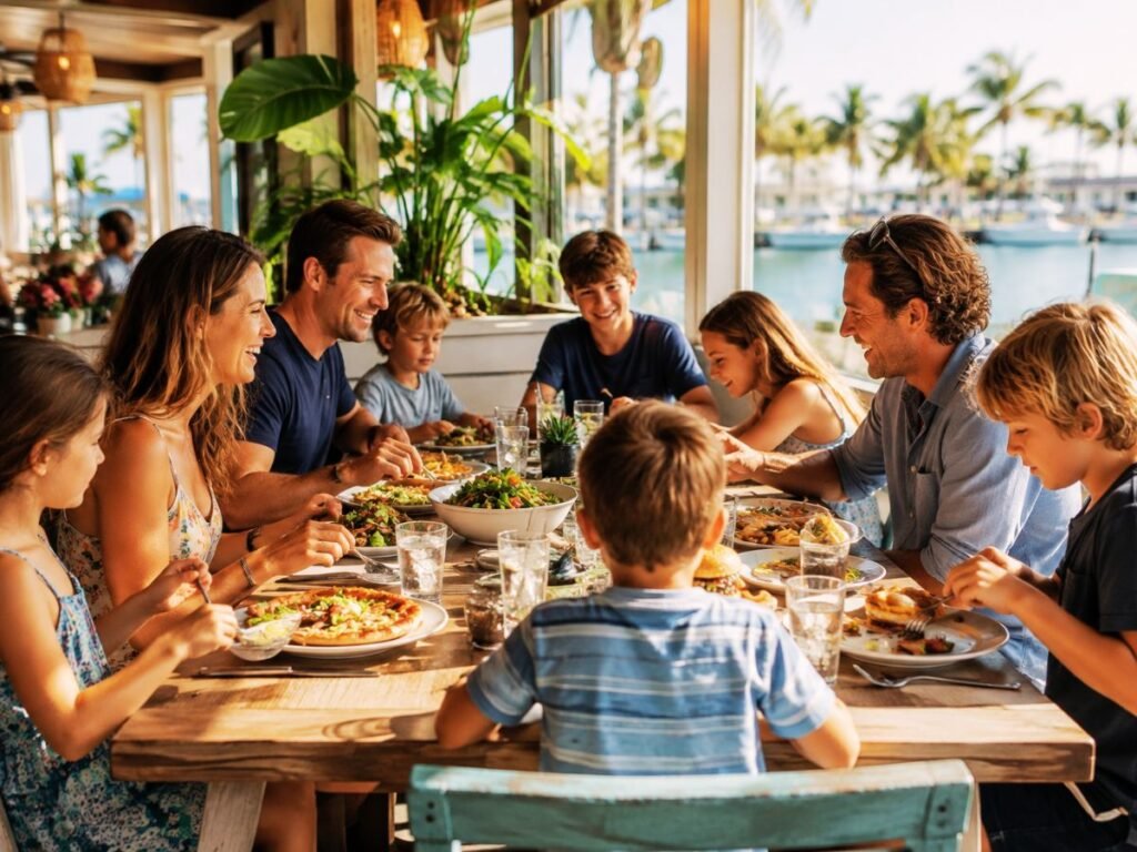 Large family dining during a Florida vacation