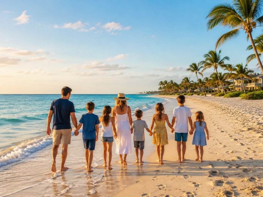 Large family enjoying a Florida beach vacation