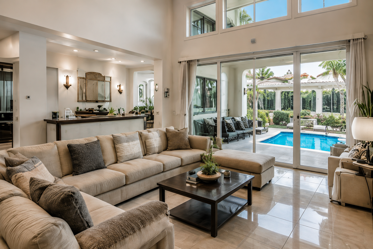 Spacious Florida vacation rental living room with private pool