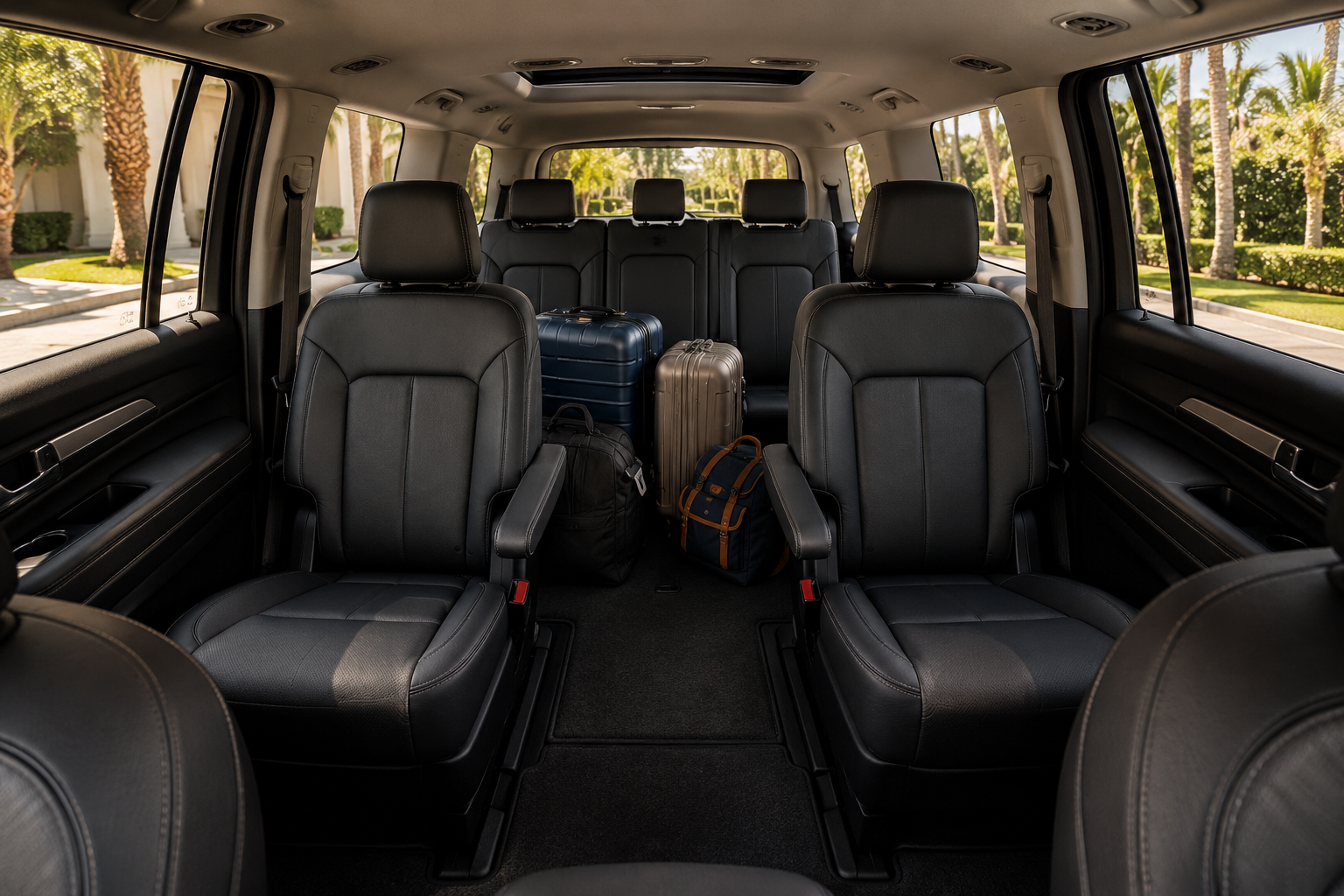 Spacious family transportation vehicle with multiple rows of seats and luggage