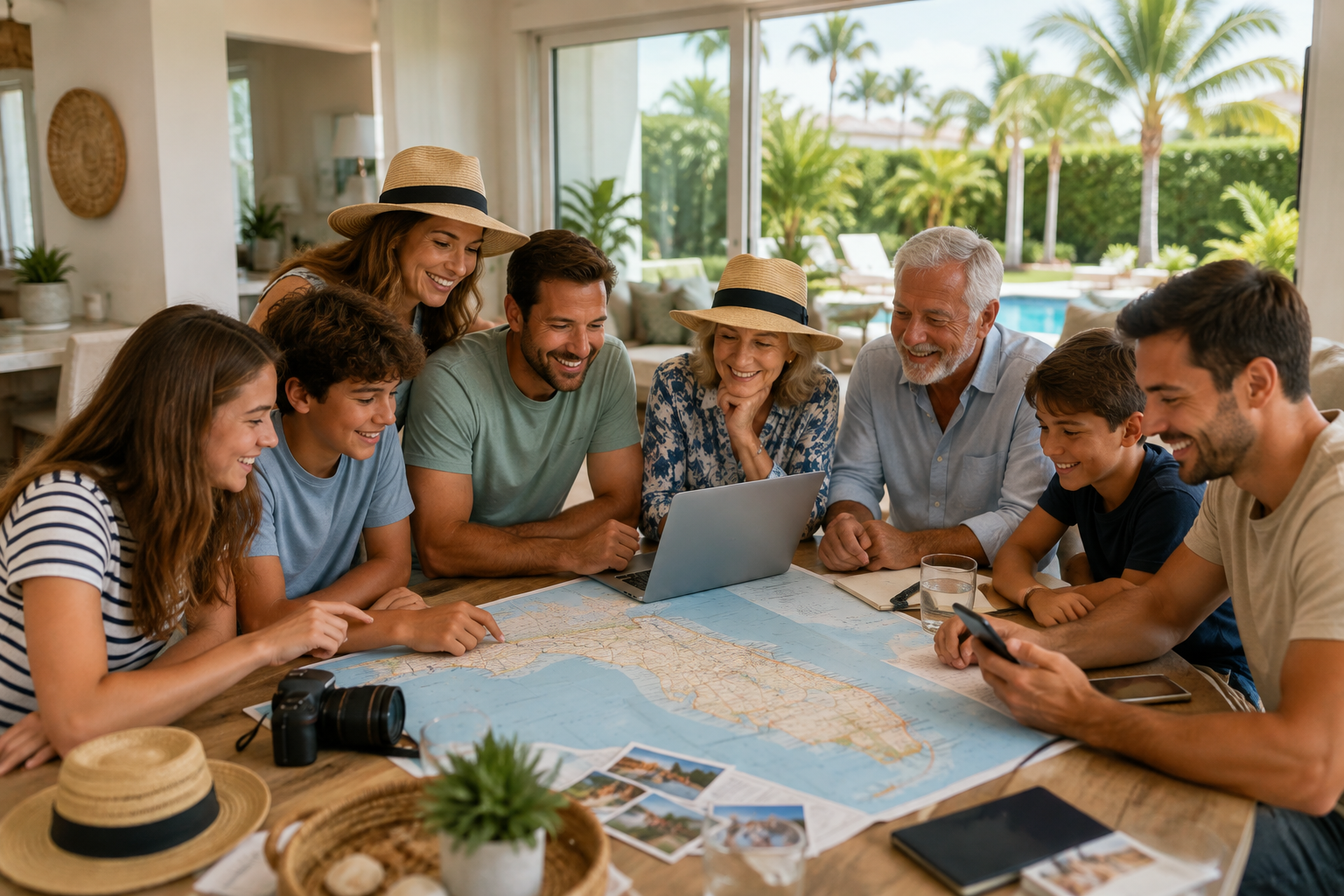 Large multigenerational family planning their Florida vacation together in a vacation rental