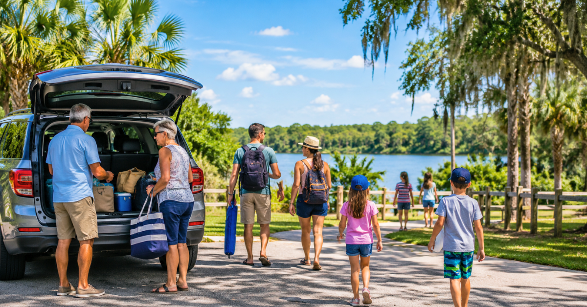 day trip from Orlando Large multigenerational family starting a day trip from Orlando, Florida